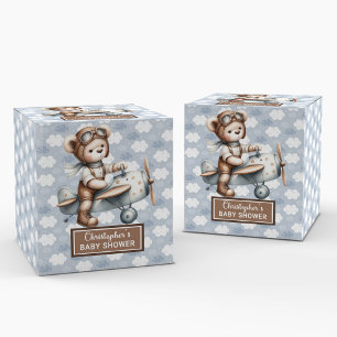 Classic Teddy Bear Pilot Blue Baby Favour Box