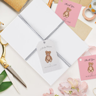 Classic Teddy Bear Pink Baby Shower Gift Tags