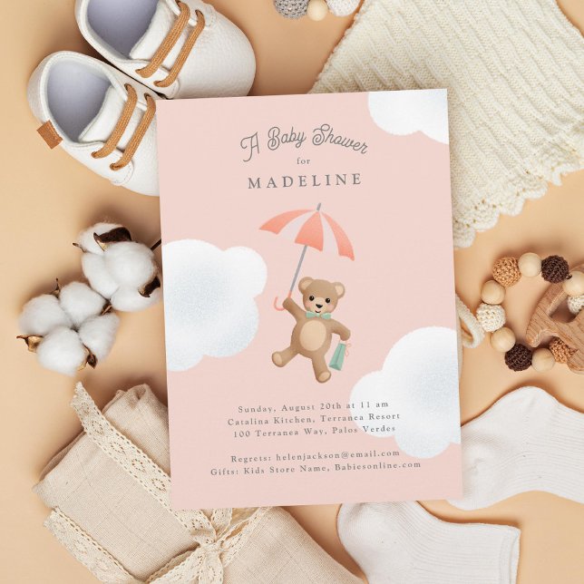 Classic Teddy Bear Pink Baby Shower Invitation (Creator Uploaded)