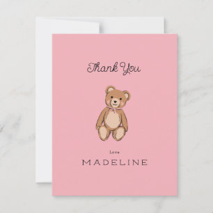 Classic Teddy Bear Pink Baby Shower Thank You Card