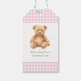 Classic Teddy Bear Pink Gingham Baby Shower  Gift Tags