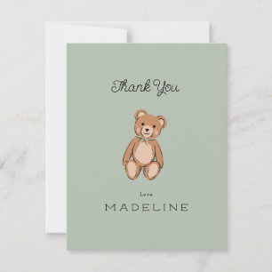 Classic Teddy Bear Sage Green Baby Shower Thank You Card