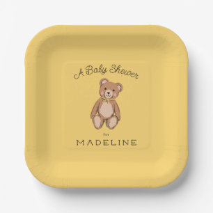 Classic Teddy Bear Yellow Baby Shower Paper Plate