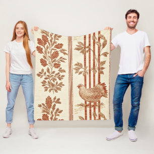 Classic Terracotta Barn Hen Toile Pattern Fleece Blanket