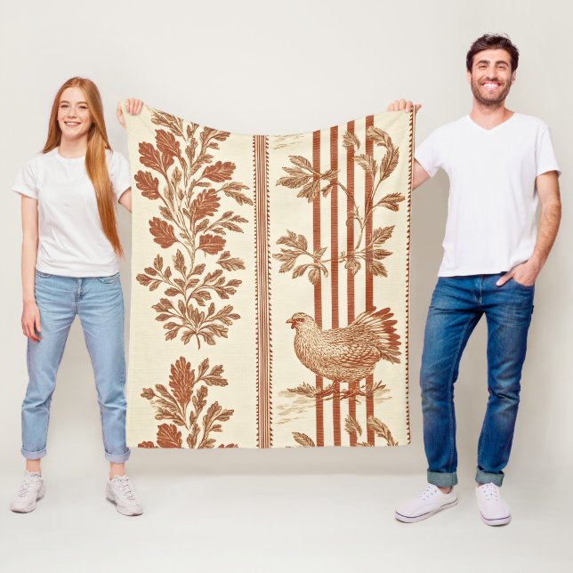 Classic Terracotta Barn Hen Toile Pattern Fleece Blanket (In Situ)