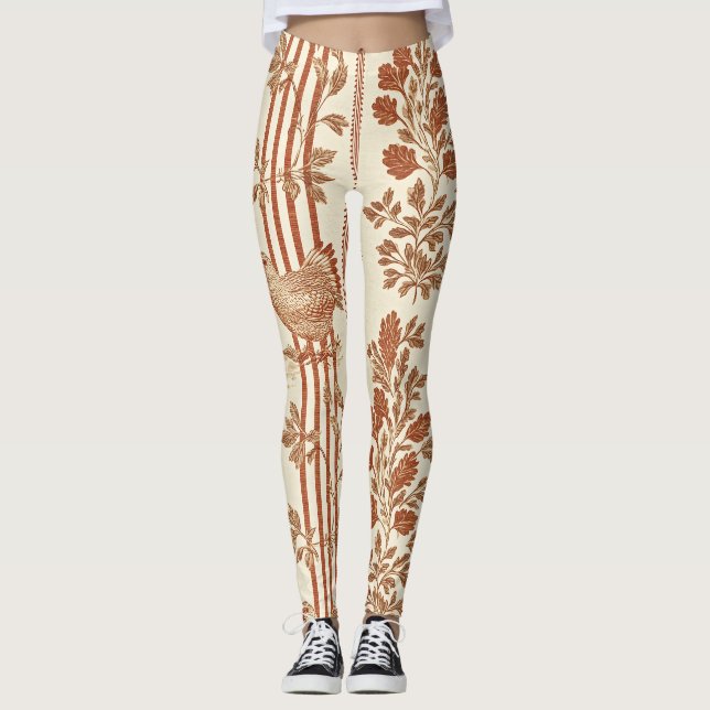 Classic Terracotta Barn Hen Toile Pattern Leggings (Front)