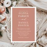 Classic Terracotta Boho Minimalist Wedding Invitation<br><div class="desc">Celebrate your day with this classic terracotta boho minimalist wedding invitation, designed with earthy terracotta tones and clean typography. The simple, modern layout highlights bohemian charm while keeping details timeless and elegant. Perfect for desert, rustic, or outdoor weddings, this invitation combines natural warmth with minimalist sophistication. Fully customisable and professionally...</div>