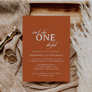 Classic Terracotta Calligraphy 1st Birthday Party Invitation