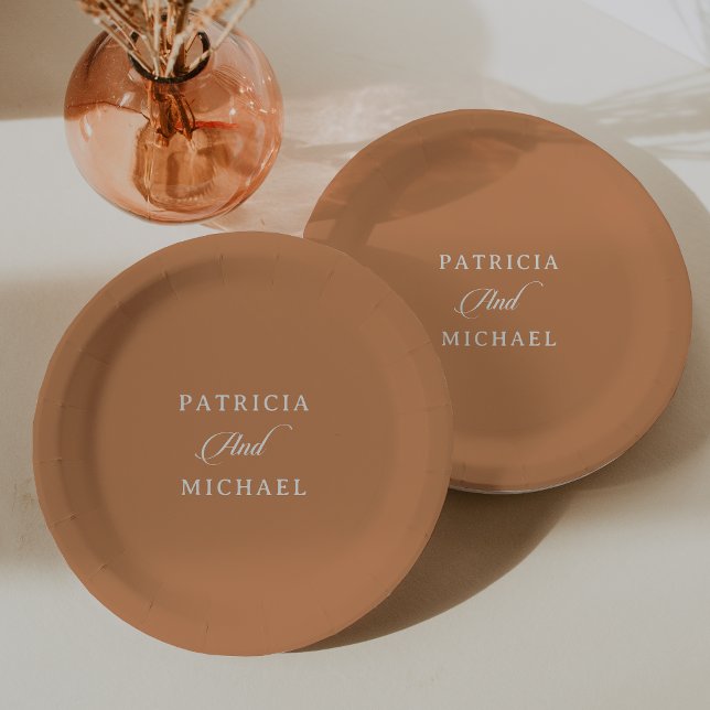 Classic Terracotta Calligraphy Minimal Wedding Paper Plate (Creator Uploaded)