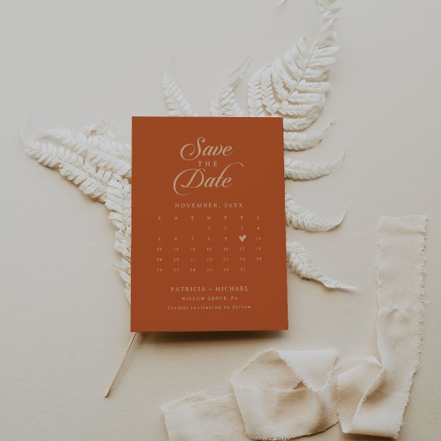 Classic Terracotta Calligraphy QR Code Calendar Save The Date (Creator Uploaded)