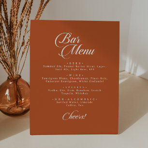 Classic Terracotta Calligraphy Wedding Bar Pedestal Sign