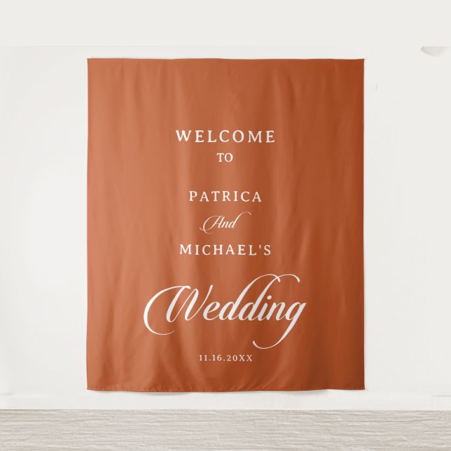 Classic Terracotta Calligraphy Wedding Welcome Tapestry (Front)