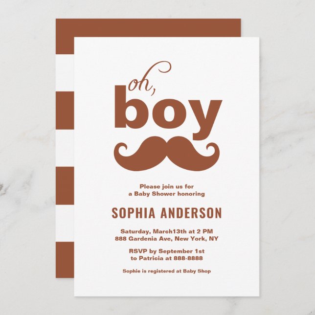 Classic Terracotta It's a Boy Moustache Baby Showe Invitation (Front/Back)