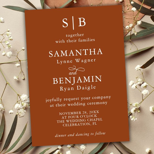 Classic Terracotta Monogram Initials Wedding Invitation (Creator Uploaded)