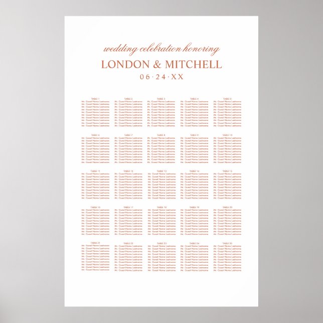 Classic Terracotta Monogram Wedding Seating Poster (Front)