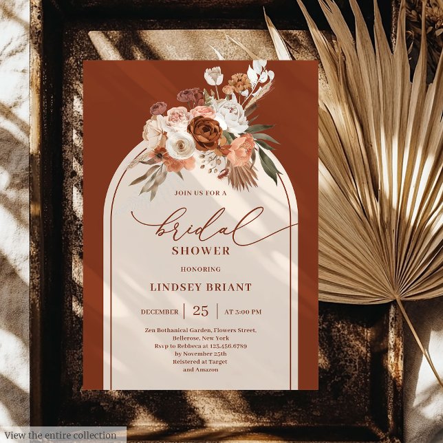 Classic Terracotta Pampas Grass Boho Bridal Shower Invitation (Classic Terracotta Pampas Grass Boho Bridal Shower)