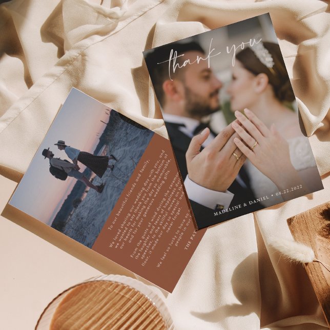 Classic Terracotta Script with Photo Wedding Thank You Card (Creator Uploaded)