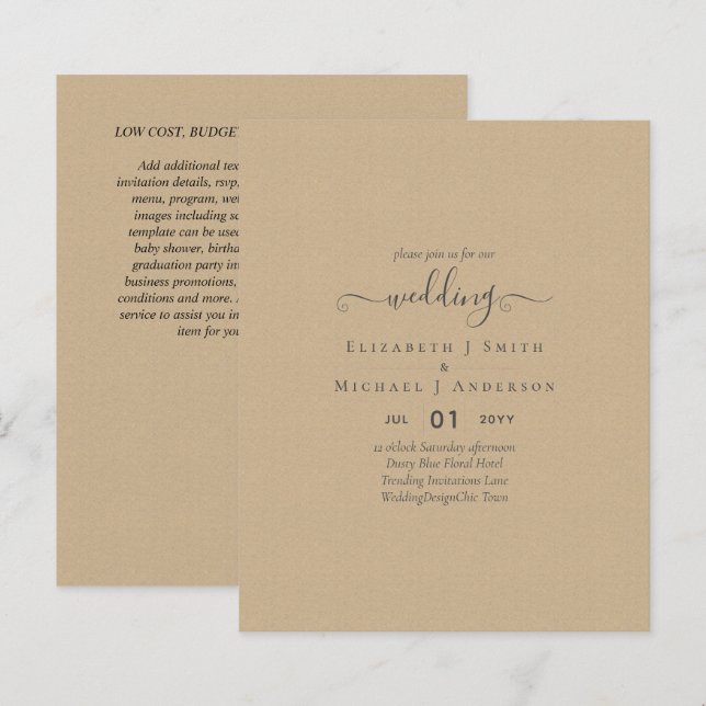 Classic TEXT ONLY Minimalist BUDGET WEDDING (Front/Back)