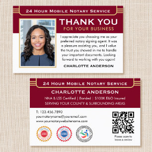 Classic Thank You Notary Public Burgundy Red Business Card