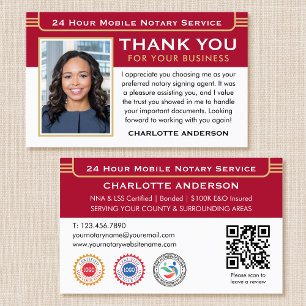 Classic Thank You Notary Public Photo QR Code Red Business Card