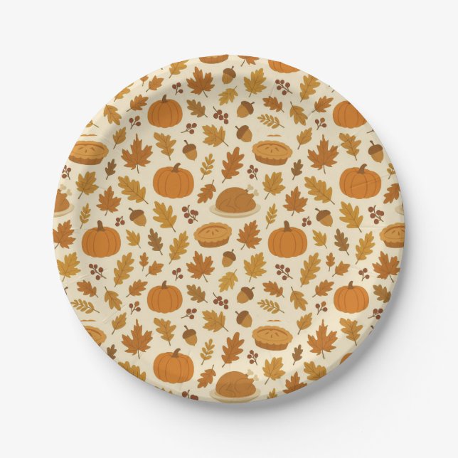 Classic Thanksgiving patterned  Paper Plate (Front)