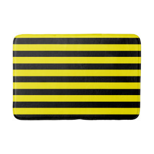 Classic Thick Black and Yellow Horizontal Stripes Bath Mat