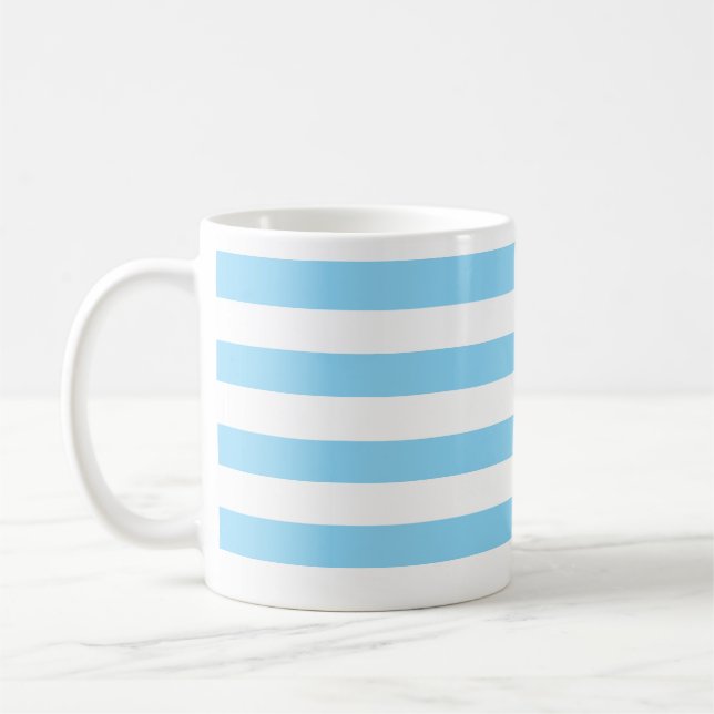 Classic Thick Light Blue & White Horizontal Stripe Coffee Mug (Left)