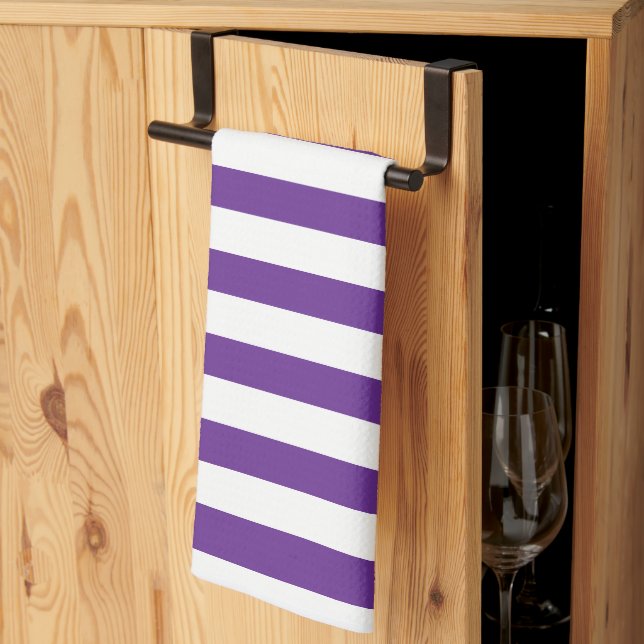 Classic Thick Purple & White Horizontal Striped Tea Towel (Thirds Fold)
