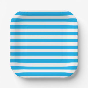 Classic Thick Sky Blue & White Horizontal Striped  Paper Plate
