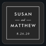 Classic Thin Border Custom Wedding Sticker, Black Square Sticker<br><div class="desc">A simple yet classic personalised wedding sticker in black and white.  Use as an envelope seal or favour tag.  Change your information using the template form.</div>