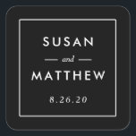 Classic Thin Border Custom Wedding Sticker, Black Square Sticker<br><div class="desc">A simple yet classic personalised wedding sticker in black and white.  Use as an envelope seal or favour tag.  Change your information using the template form.</div>