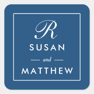 Classic Thin Border Monogram Sticker, Navy Blue Square Sticker