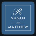 Classic Thin Border Monogram Sticker, Navy Blue Square Sticker<br><div class="desc">Classic Thin Border Monogram Sticker,  Navy Blue
A simple yet classic personalised monogram wedding sticker.  Use as an envelope seal or favour tag.  Change your information using the template form.</div>