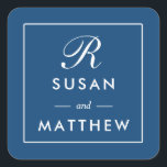 Classic Thin Border Monogram Sticker, Navy Blue Square Sticker<br><div class="desc">Classic Thin Border Monogram Sticker,  Navy Blue
A simple yet classic personalised monogram wedding sticker.  Use as an envelope seal or favour tag.  Change your information using the template form.</div>