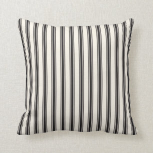 Classic Ticking Stripe Pattern Black and Cream Cushion