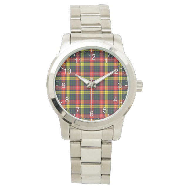 Classic Timeless Clan Buchanan Modern Tartan Plaid Watch (Front)