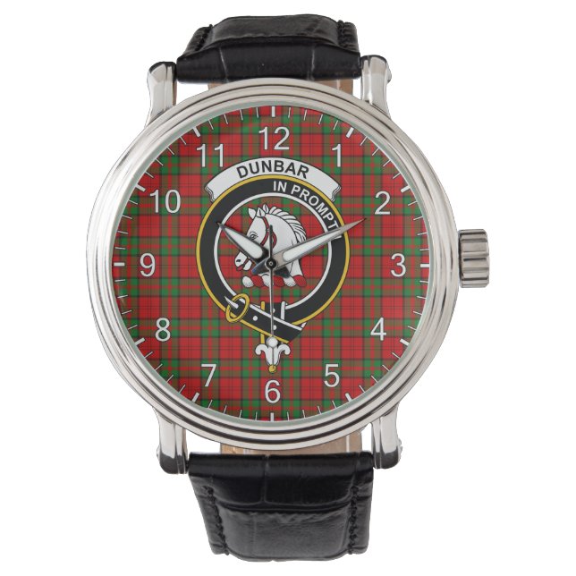 Classic Timeless Clan Dunbar Tartan Badge Plaid Watch (Front)