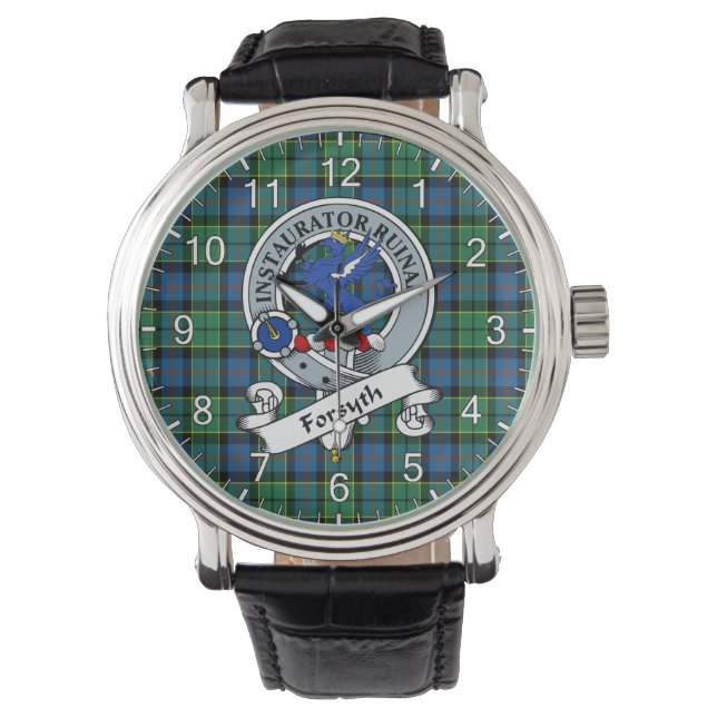 Classic Timeless Clan Forsyth Ancient Badge Tartan Watch (Front)