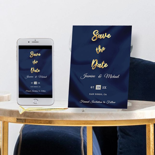 Classic Timeless Navy Gold Wedding Simple Elegant Save The Date (Creator Uploaded)