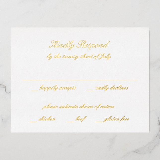 Classic Timeless Wedding RSVP Foil Invitation Postcard (Front)