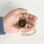 Classic Timepiece Dark Brown Gold Monogram Pocket Watch<br><div class="desc">Custom, personalised, unisex, elegant faux gold monogrammed on dark brown colour dial, stylish cool unique classy, mens womens unisex, premium alloy, classic timepiece, gold pocket watch. Simply type in your name / monogram / initials, to customise. Makes a great gift, for birthday, graduation, fathers day, christmas, holidays, wedding, marriage anniversary,...</div>