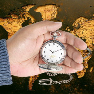 Classic Timepiece Gold Monogram Silver Pocket Watch