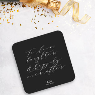 Classic To Love Laughter Quote Black White Wedding Square Paper Coaster