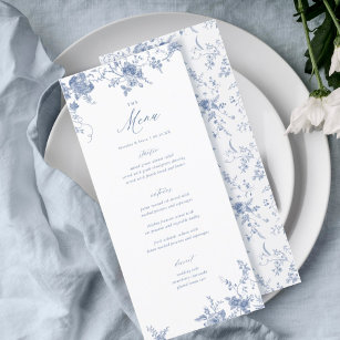 Classic Toile Blue Floral Wedding Table Menu