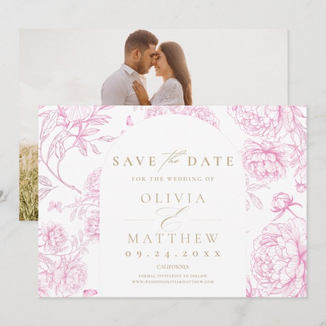 Classic Toile De Jouy French Save The Date (Front/Back)