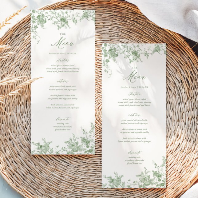 Classic Toile Green Floral Wedding Table Menu (Creator Uploaded)