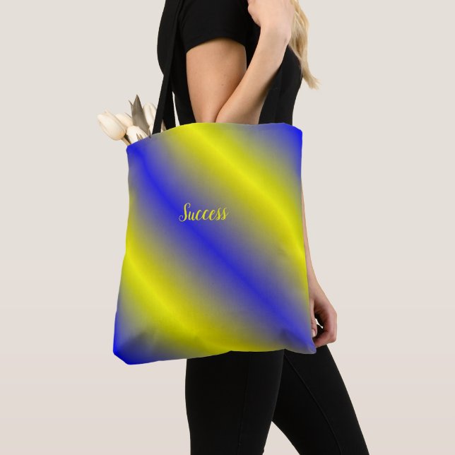 Classic Tote With Blue, Yellow-Gold Stripes (Close Up)