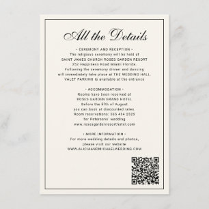Classic traditional balck ivory wedding details enclosure card