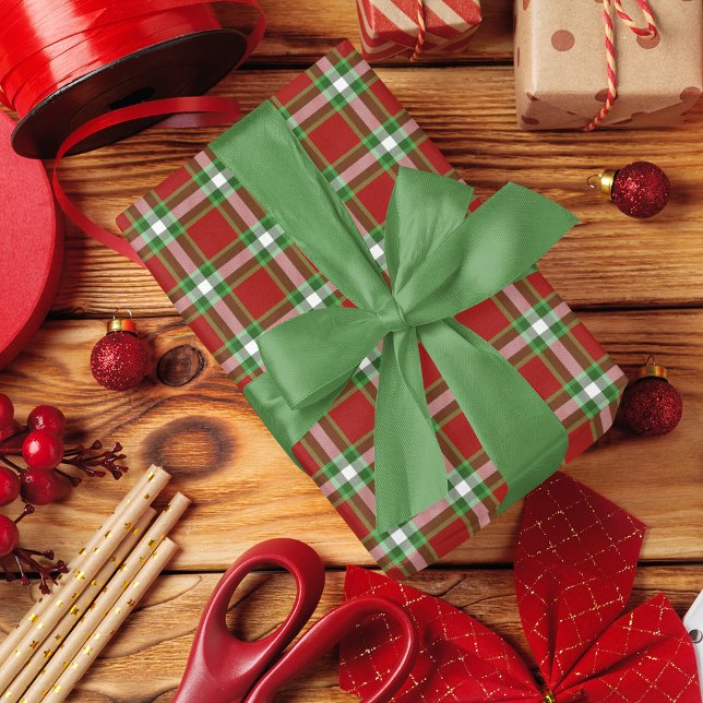 Classic Traditional Dark Red Green White Gingham Wrapping Paper (Creator Uploaded)