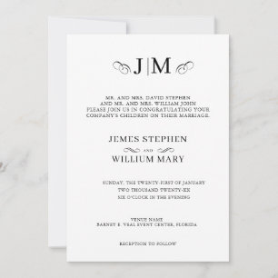 Classic Traditional Monogram Calligraphy Wedding Invitation